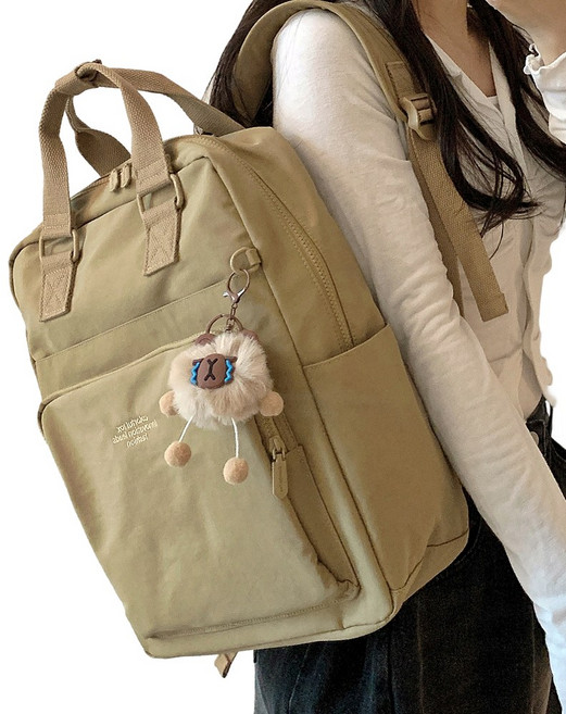 미쓰백 카보이 가벼운 나일론 카고 여성 백팩 여행용 방수 대학생 학원 여자 책가방 배낭 + 카피바라 구성품