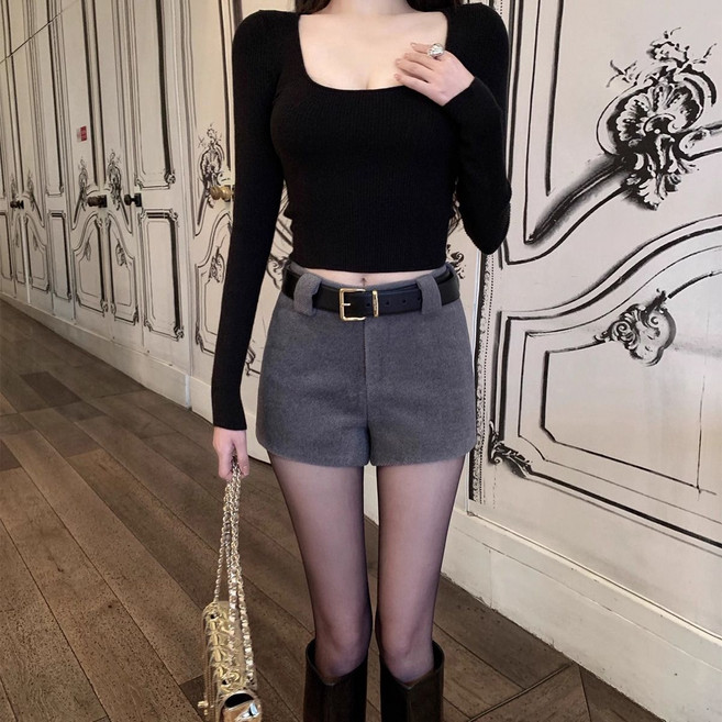 Skyciky 여성겨울반바지고급A자핏두꺼운울팬츠 GG2954