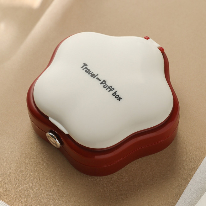 오각별 메이크업 쿠션 스펀지 보관 케이스 여행 휴대용 화장 퍼프 보관함 퍼프케이스(작은 거울이 달려 있어 외출 시 화장이 매우 편리합니다), 빨간색, 1개