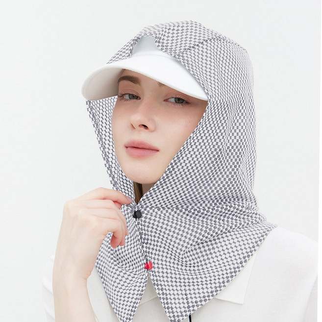 엠엠스포츠 자외선차단 매쉬 체크 모자 골프 등산 후드 얼굴 햇빛가리개, 1개, 그레이