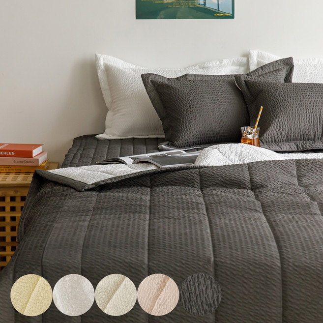 [국내생산] 침구꿀잠몽 시어서커 누빔 여름 냉감 차렵 이불 세트