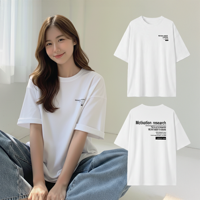 데일로엔 여성 여름 오버핏 레터링 코튼 반팔 티셔츠