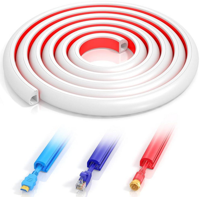 자체 접착 TV 케이블 하이더 홈 오디오 유연한 와이어 코드 관리 RG6 동축 레이스웨이 HDMI 화이트 (3m/118인치) 119185