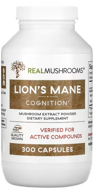 리얼머쉬룸스 노루궁뎅이버섯 버섯 추출물 분말 캡슐 300정, 1개