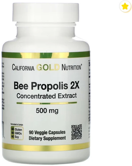CALIFORNIA GOLD NUTRITION 캘리포니아 골드 뉴트리션 Bee 프로폴리스 2X 농축 추출물 500mg 90정 베지캡슐 X 2EA, 2개 - 쿠팡