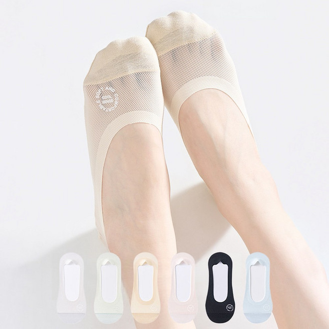 morim 여성 양말 순색 메쉬 봄여름 페이크삭스 단양말 실내 양말 고무 학생 운동 미끄럼방지 패션 양말 6족 세트