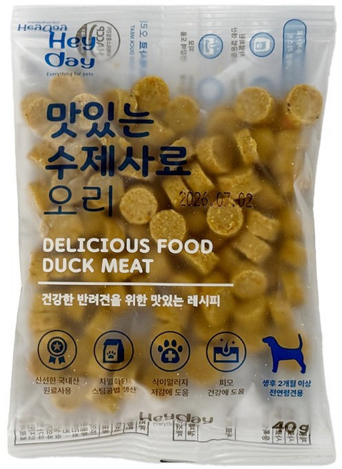 헤이데이 맛있는 수제사료 노령견 반건조 반습식 강아지 소프트사료 + 사은품 증정, 1개, 40g, 오리+쌀