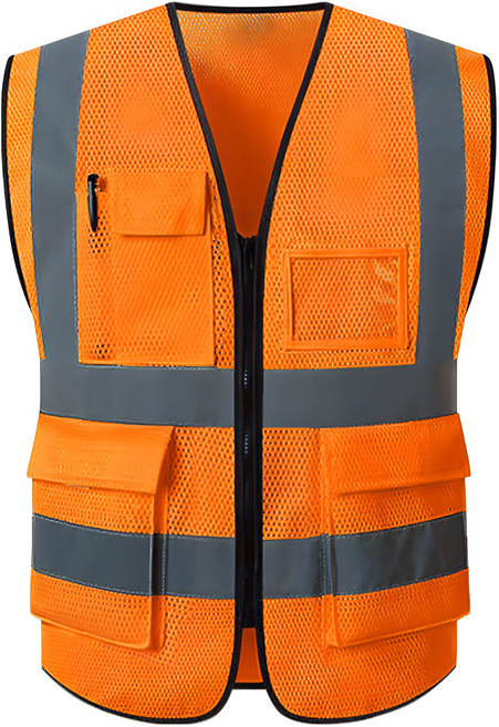 하이라이트 반사 트리플 라인 메쉬 안전조끼, 오렌지, 1개