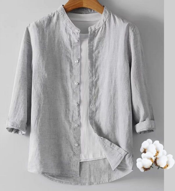 Blosun 여름 남자 빅사이즈 셔츠 린넨 남방 캐주얼 헨리넥 셔링블라우스 쿨링 긴팔티셔츠