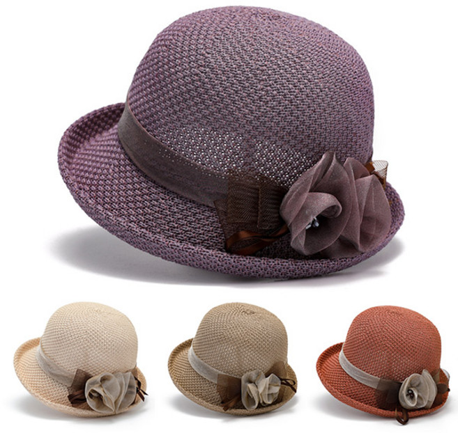 봄 여자 할머니 엄마모자 중년여성 나들이 코사지 러블리 중년 메쉬 벙거지 모자 G75