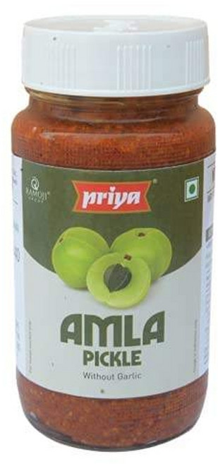 인도 마늘 없는 프리야 암라 피클 300g 정통 텔루구 스타일 암라 아차르 전통 남부 인도맛 홈메이드 안드라 피클 톡 쏘는 맛 암라 베리 타마린드 페이스트 및 혼합 향신료, 500g, 1