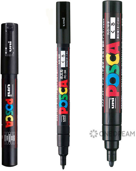 [ONEDREAM]유니 포스카 블랙 PC-1M 3M 5M 3종세트, 1세트, 3종