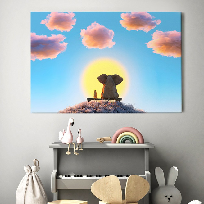 아란아트 금전운 명예운에 좋은 코끼리 그림 캔버스액자 35종, 21. 코끼리와 따뜻한 하늘