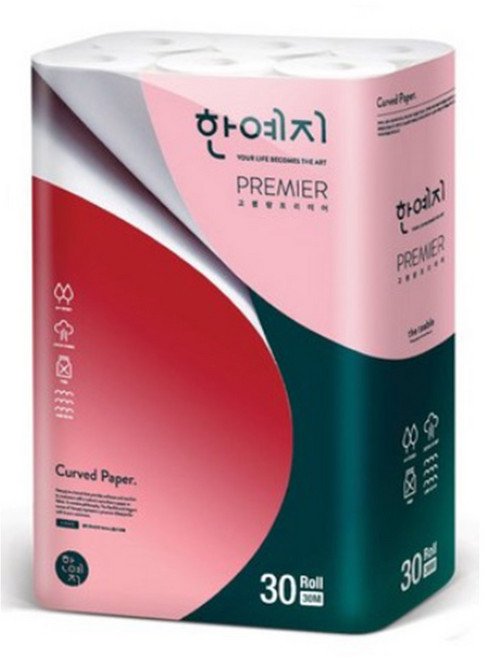 한예지 고평량 프리미어 천연펄프 3겹 데코 고급롤화장지, 30m, 30롤, 1개