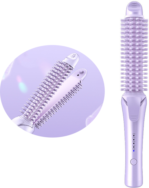 Keka 2in1 고데기 매직기 아이롱 브러쉬 5단계 온도조절 멀티 고데기, 퍼플