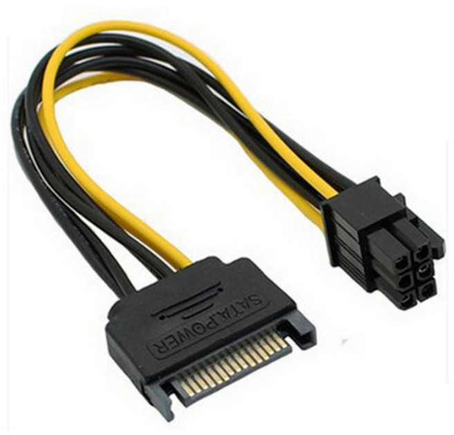 SATA 15pin 轉 6pin 顯示卡反向供電線, 1個, 15pin(公) 轉 6pin