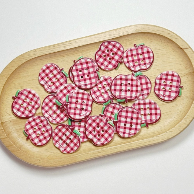 미소데이샵 귀여운 사과 체크 단추 20P, 레드
