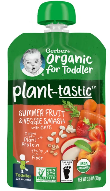 Gerber 유기농 이유식 생후 열두개월 이상 여름 과일 및 베지 스매시 귀리 함유, 1개, 99g, SUMMER FRUIT & VEGGIE SMASH - 쿠팡