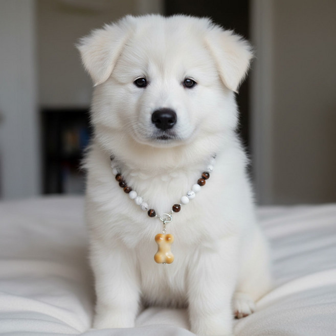 [펫 악세사리]솔라 아이 펫 원석- 레드 아이 & 화이트 터키석 커스터마이징 목걸이(강아지 고양이 공용), 1개, 베이직 고양이 발바닥