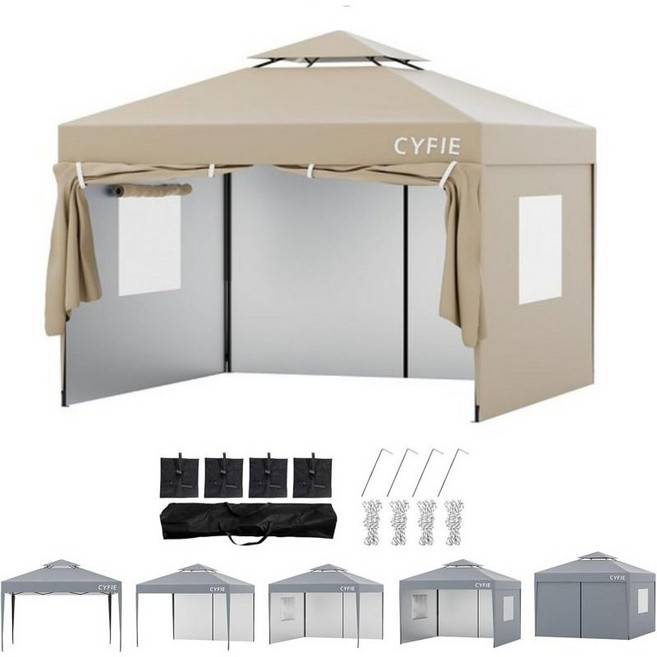 접이식 캐노피 천막 행사용 이동식 테라스 바람막이 옥상 포차 3X3m 4-6인용, 베이지