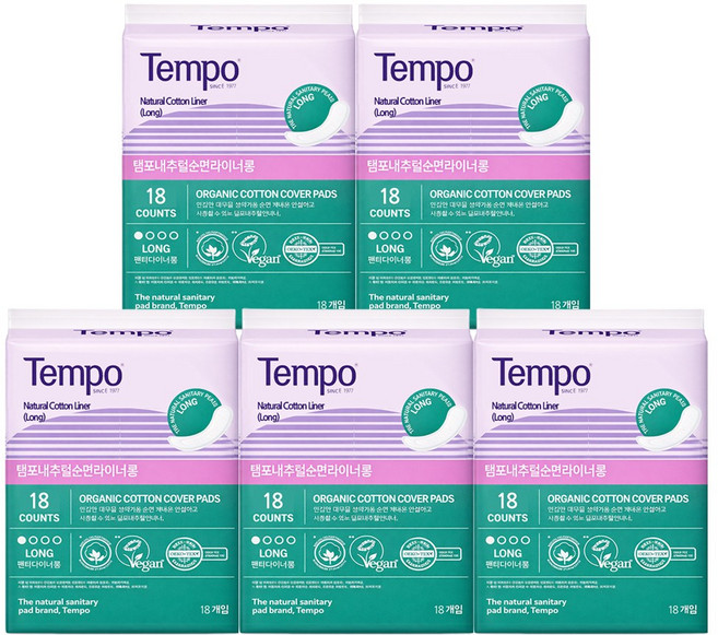 동아제약 내추럴 순면 커버 라이너, 롱, 18매입, 5개