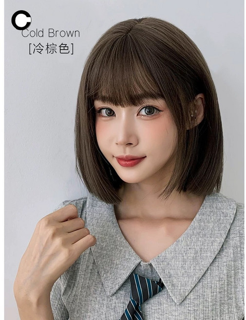 漸變色整頂假髮 空氣劉海 仿真假髮 鮑勃頭假髮 wig, 1個