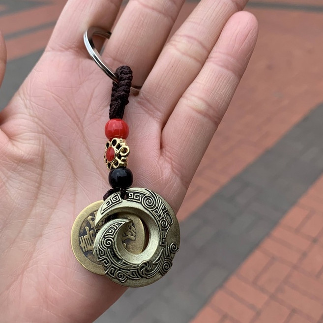 銅錢吊飾 馬年吊飾 五帝錢鑰匙圈 財神 心經 貔貅 龍龜 麒麟 金蟾 福袋 算盤, 1個, 14 時來運轉, 時來運轉