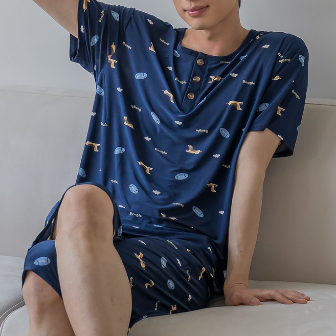 민트코코아 남성 여성 커플용 쿨링 반팔 잠옷 세트