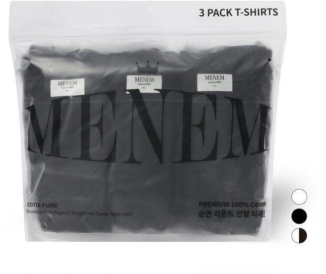 미넴 남녀공용 면티 S~5XL 3장 빅사이즈 30수 에코타퓨어 순면 반팔티