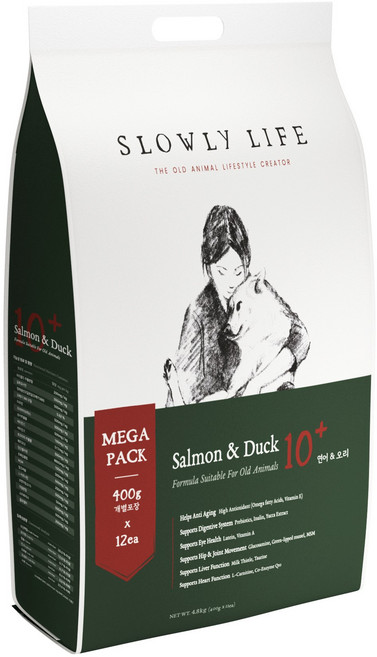 [대용량] 슬로울리라이프 10+ (10~12세) 노령견 노견 시니어 소프트 사료 MEGA PACK 4.8kg, 1개, 연어+오리