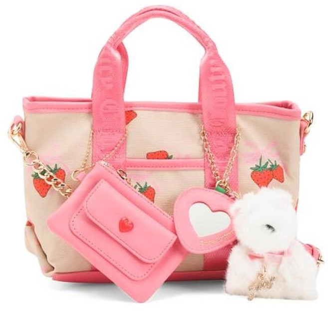 Juicy Couture 쥬시꾸뛰르 스트로베리 페스티벌 토트백 크로스바디 스트랩 도그 참 핑크 27.9 x 16.5cm(11 6.5인치) 562627