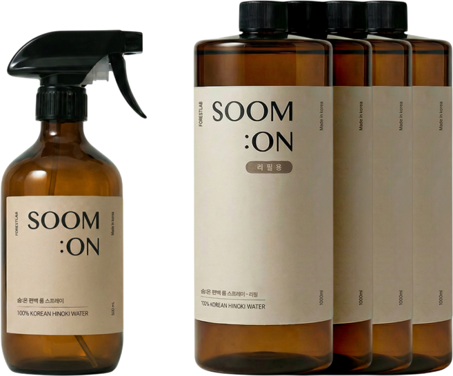 천연 숨온 편백 500ml+리필세트 룸스프레이 피톤치드 탈취제 국내산, 1세트, 4.5L