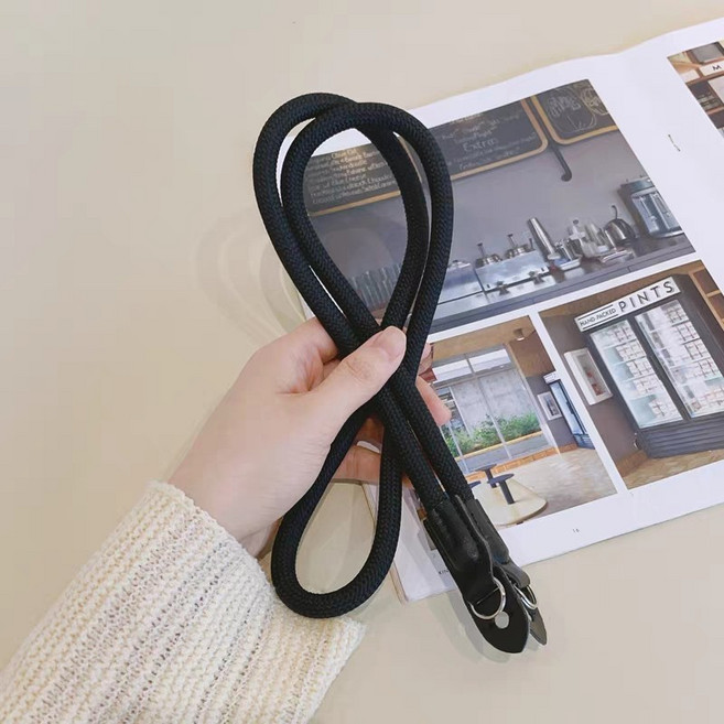 나일론 라운드 끈 카메라 어깨끈 카메라 목끈, 1개, 블랙