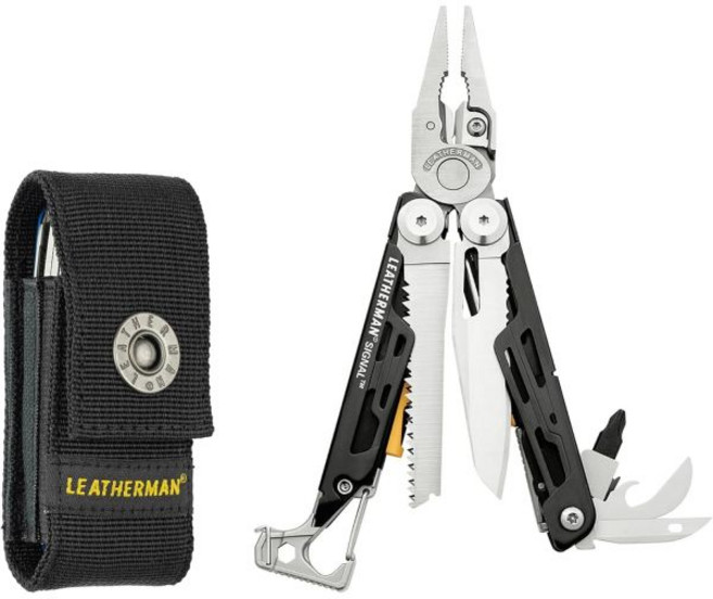 레더맨 시그널 19-in-1 다목적 도구 야외 캠핑 하이킹 낚시 생존용 내구성 있고 가벼운 EDC 미국 제조 스테인리스 스틸과 나일론 케이스 포함, Stainless Steel With Nylon She, Stainless Steel With Nylon She, 1개