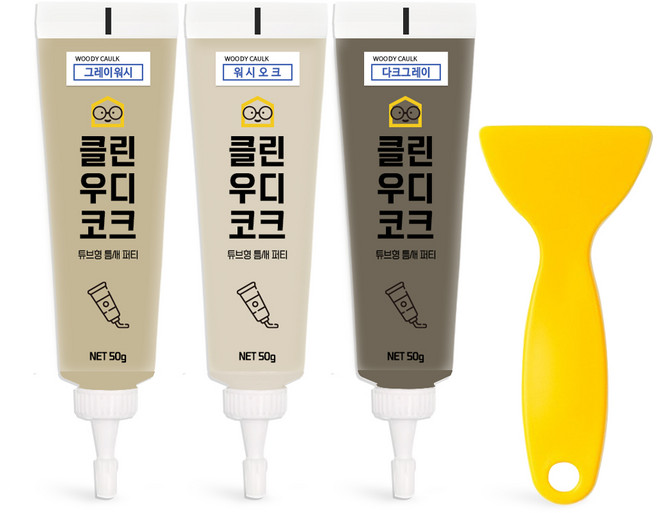 철물팩토리 퍼티 우디코크 마루바닥보수 메꾸미 보수제, 그레이워시+워시오크+다크그레이+PVC헤라, 1개