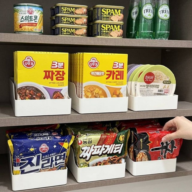 [2P세트] 꺼내면 채워지는 자동 라면 디스펜서 무조립 팬트리 수납 정리대, 자동 라면 디스펜서 세트