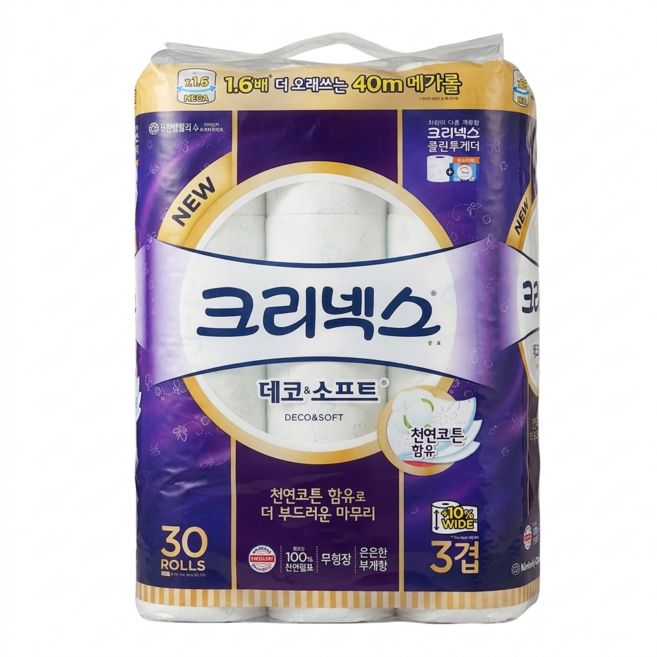 크리넥스 3겹 데코 & 소프트 화장지 40m, 30롤, 1개