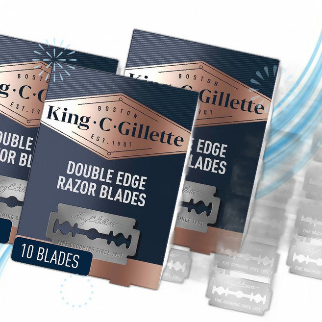 King C. Gillette 클래식 면도기 더블 엣지 안전 면도날 10개입 스테인리스 스틸 3개 EF
