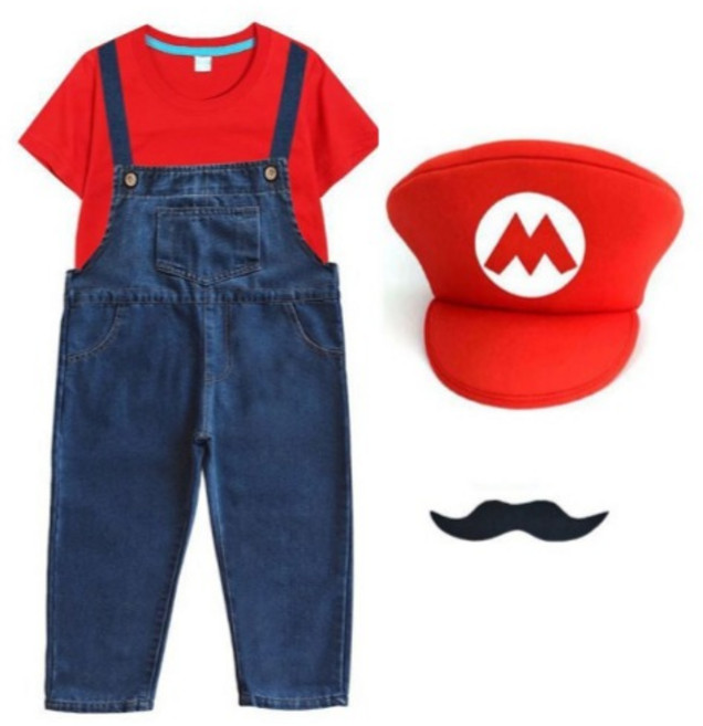 남아 마리오 상하세트 아동 슈퍼 코스튬 모자 수염 세트 할로윈 무대의상 공연의상 역할의상