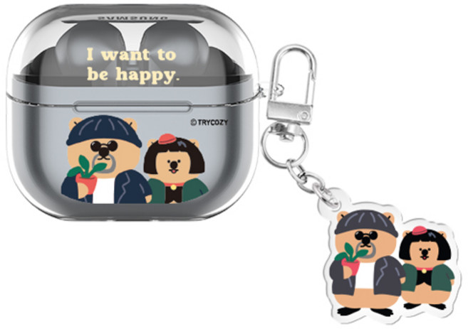 쿼카 미스터앤걸 버즈라이브/버즈3/버즈3프로 클리어 케이스 +아크릴 키링 세트, 버즈3/버즈3프로(공용)