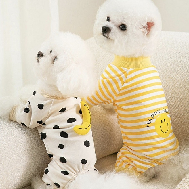코코스튜디오 고양이 강아지옷 사계절 해피 바나나올인원, 옐로우(스마일), 1개