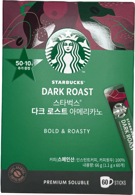 스타벅스 다크 로스트 아메리카노 원두커피믹스 1.1g, 1개, 60개입