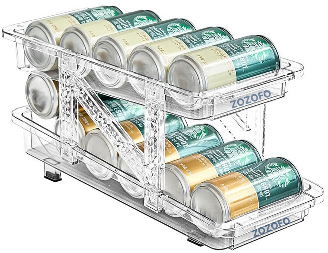 ZOZOFO냉장고 캔 저안트레이 음료수 맥주 정리 보관함 폭 조절 가능 / 음료 자동 정렬트레이 캔음료 정리 냉장고 자동 디스펜서, 투명