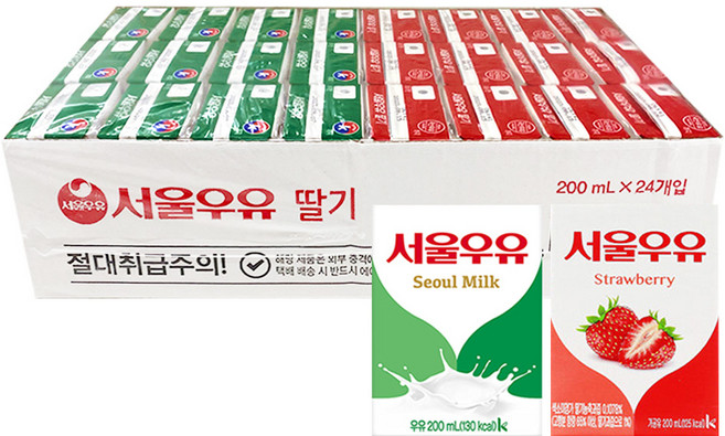 서울우유 멸균우유200ml+딸기200ml(이중포장), 24개, 200ml, 24개