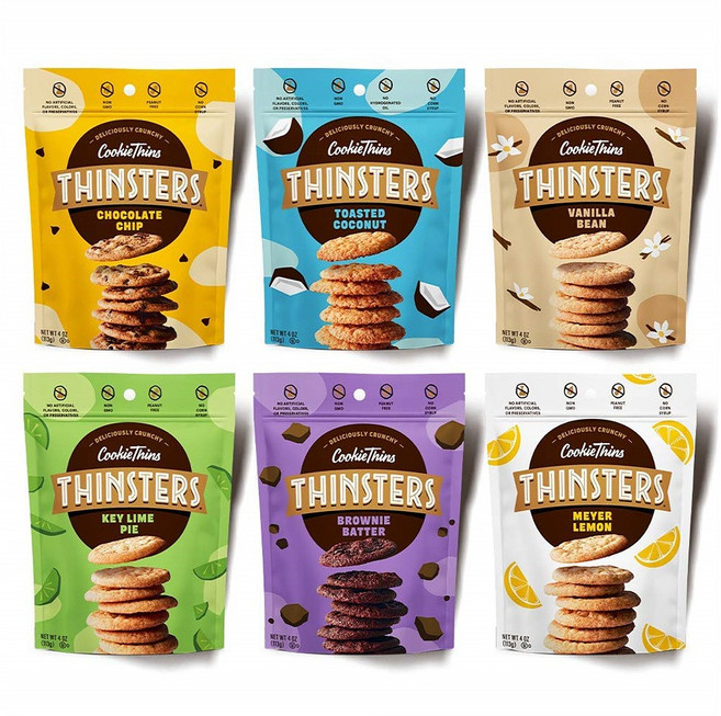 씬스터즈 맛있는 대표 6가지맛 얇은 쿠키 세트 113g 6개 THINSTERS Cookies 6 Count Variety