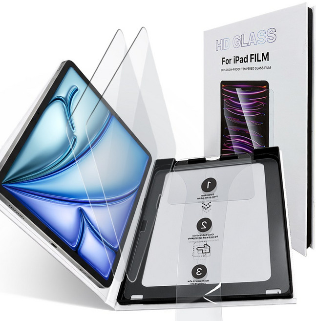 다이아큐브 아이패드 에어 8세대 11 M4 원터치 풀커버 9H강화유리 고투과 저지문 액정보호필름 2P 자동먼지제거 간편부착, 2개, 투명