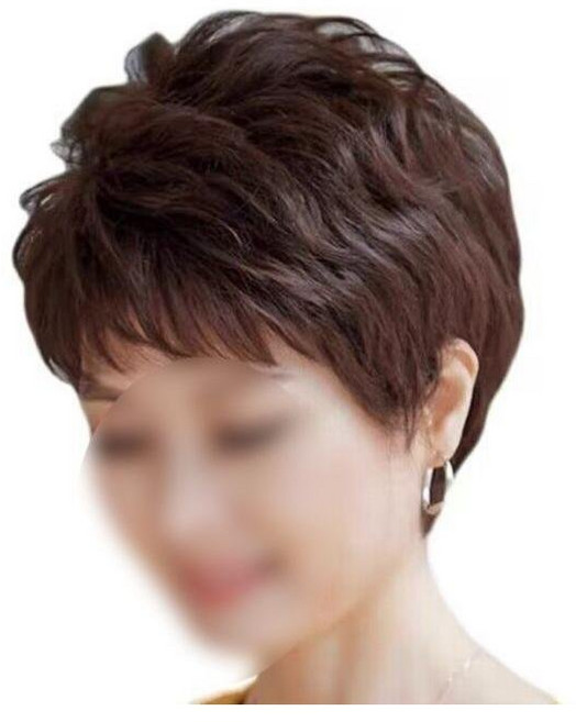 50대 헤어스타일 여자 통가발 결혼식 엄마가발 인모 헤어 숏컷 통기성 전체가발 커트 가발 실크 다크+헤어네트+가발 전용 빗 1개, 실크 다크+헤어네트+가발 전용 빗 × 1개