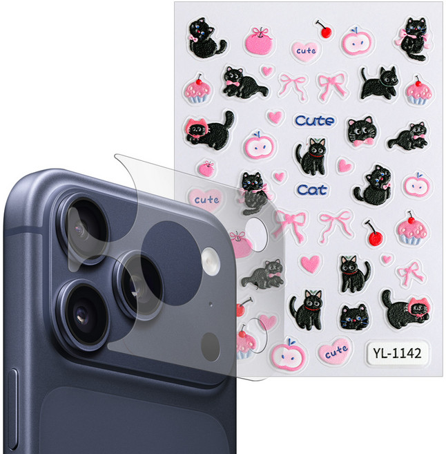 더조은셀러 AG 지문방지 저반사 무광 카메라 PET 필름 3매 스티커 폰꾸미기 DIY 폰꾸 카꾸 레시피 키트 아이폰17 프로 호환, 1세트