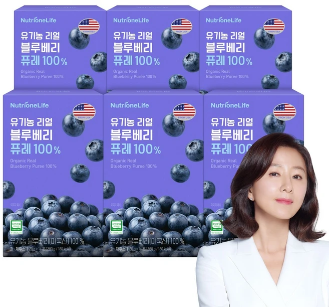 뉴트리원 유기농 리얼 블루베리 퓨레 100% 매일 한 스푼 항산화 루틴, 6박스, 14회분 - 쿠팡