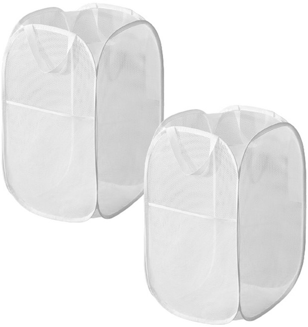 이지유 1+1 원터치 접이식 메쉬 빨래바구니 세탁 햄퍼 다용도 보관 장난감 정리, 화이트